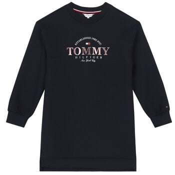 Girls Navy Blue Logo Sweatshirt Dress