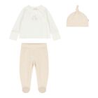 White & Beige 2 Piece Babygrow Set, 3, hi-res