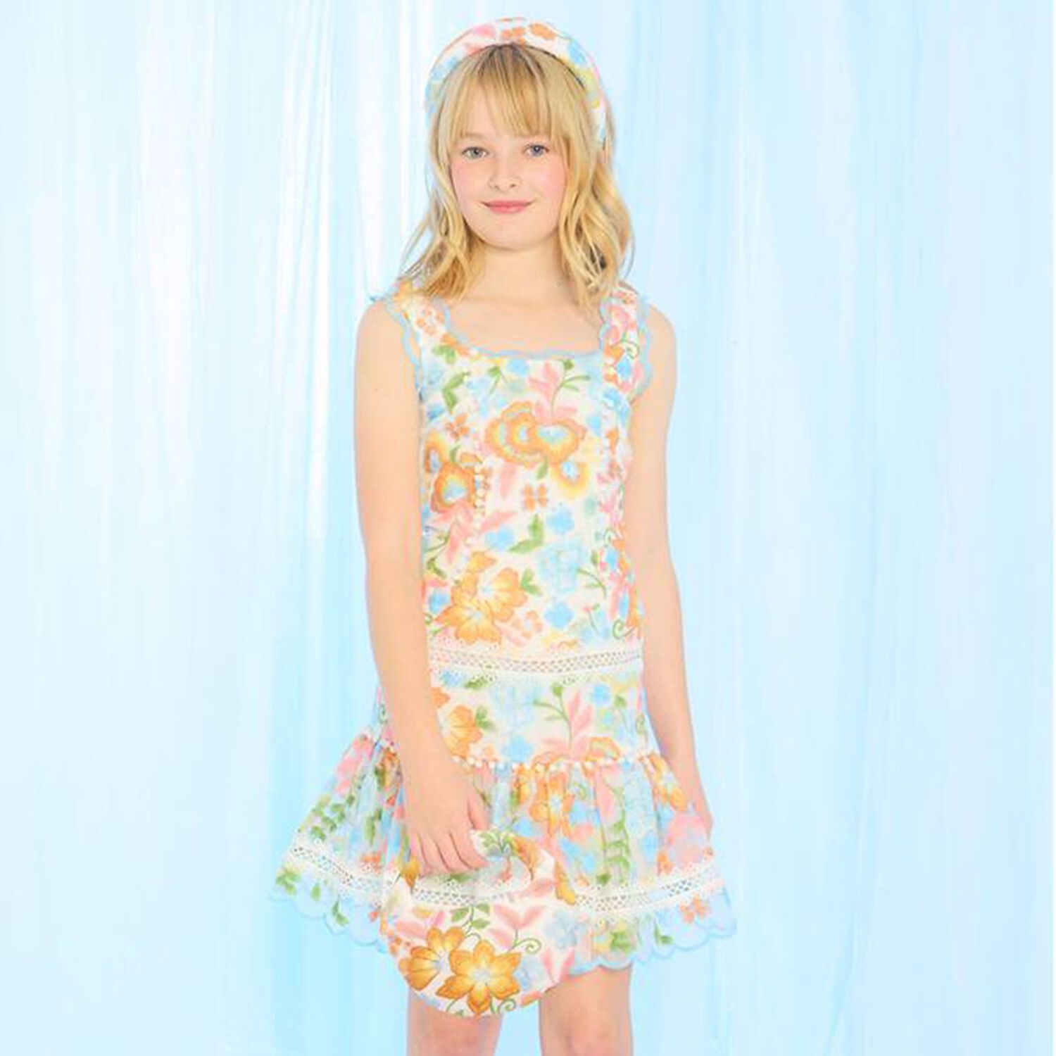 Girls White & Orange Embroidered Floral Handbag , 1, hi-res