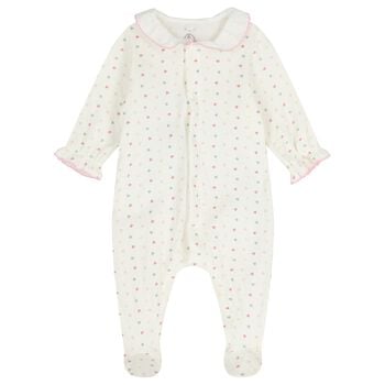 Baby Girls Ivory & Pink Heart Babygrow