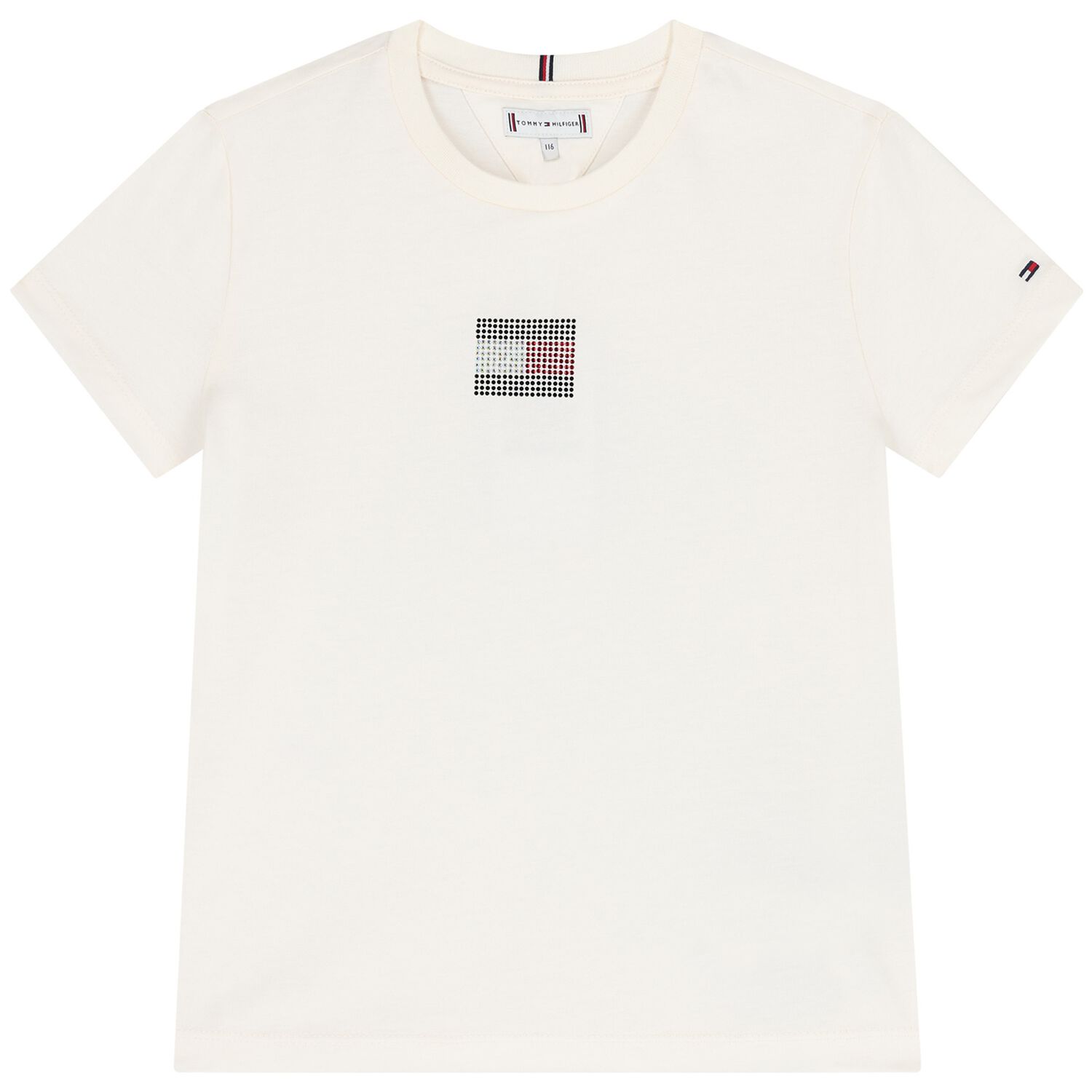 Girls Ivory Embellished Logo T-Shirt, 3, hi-res