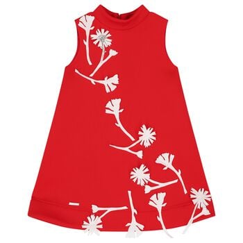 Girls Red Diamante Flowers Dress