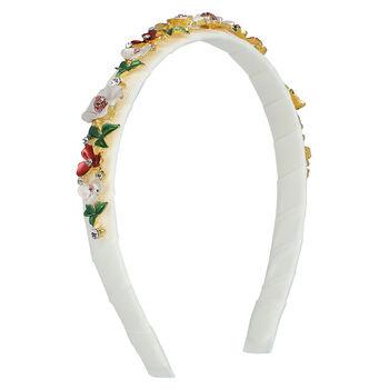 Girls White Floral Embellished Hairband