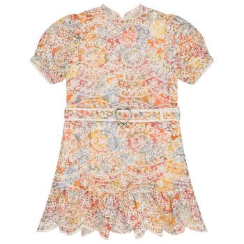 Girls Orange Floral Belted Dress