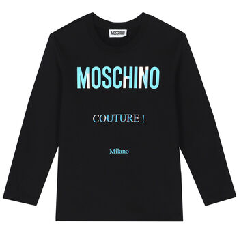 Boys Black Logo Long Sleeve Top