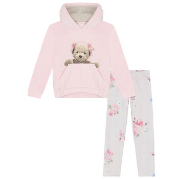 Girls Pink Teddy Leggings Set