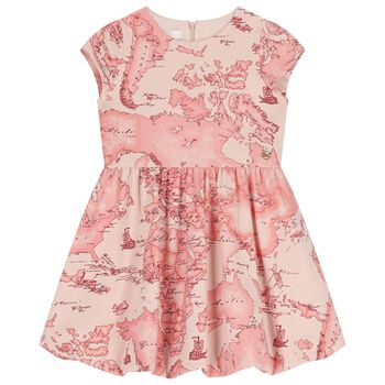 Girls Pink Logo Geo Map Dress