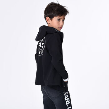 Boys Black Logo Hooded Zip Up Top