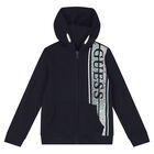 Boys Navy Blue Logo Hooded Top, 1, hi-res