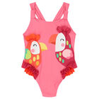 Girls Pink Birds Swimsuit, 1, hi-res