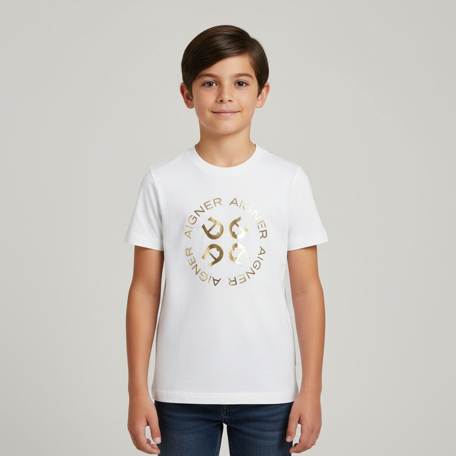 Boys White & Gold Logo T-Shirt, 1, hi-res