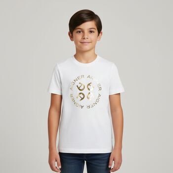 Boys White & Gold Logo T-Shirt