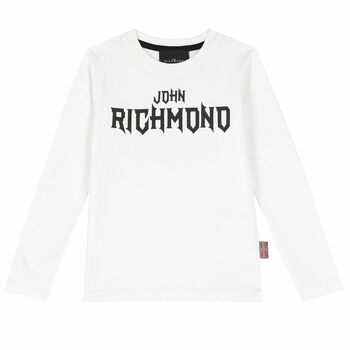 Boys White Logo Long Sleeve Top