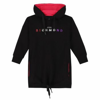 Girls Black Logo Hooded Dress