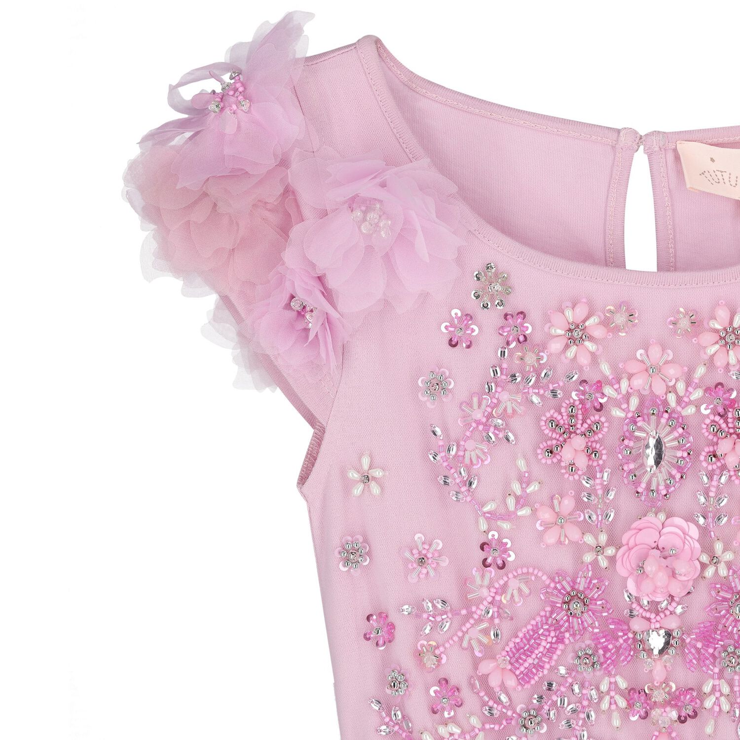 Girls Pink & Lilac Floral Embellished Tulle Dress, 1, hi-res