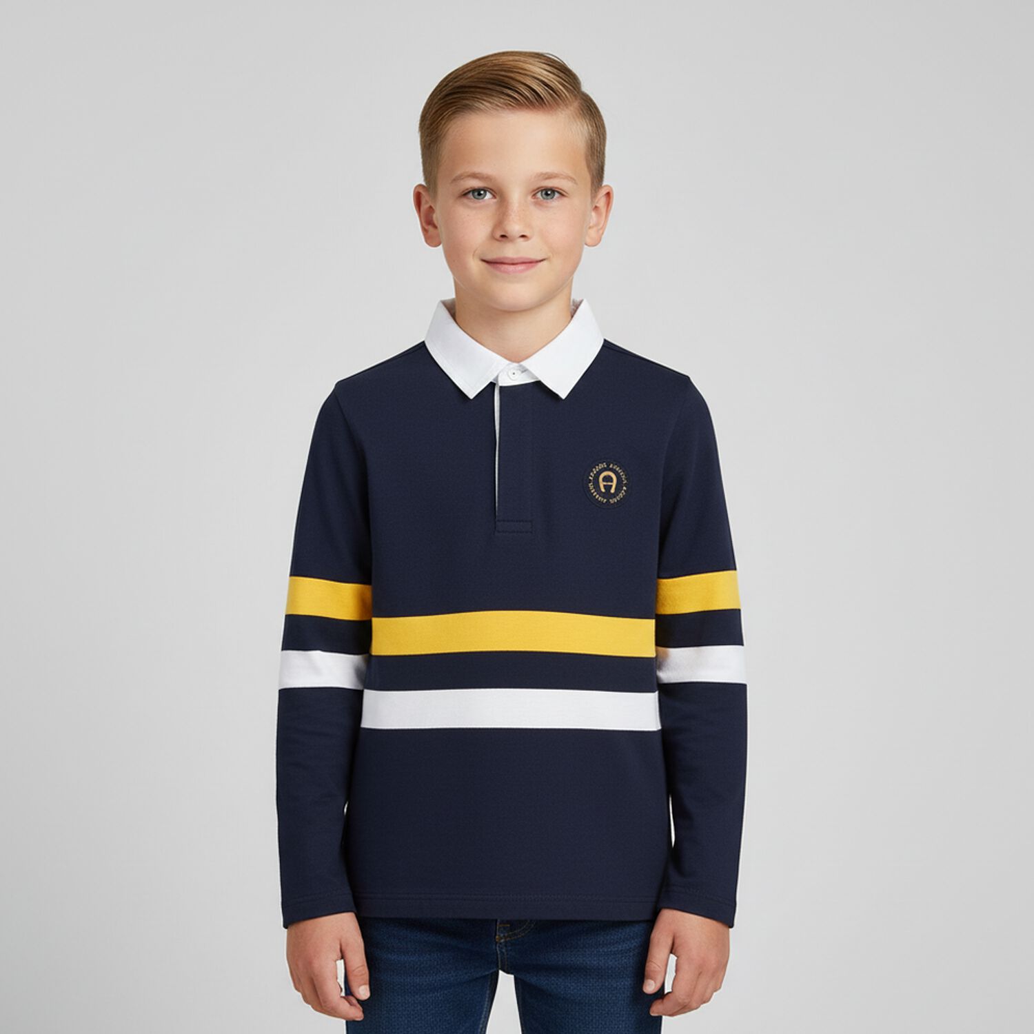 Boys Navy Blue Logo Polo Shirt, 1, hi-res