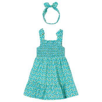 Girls Green Floral Smocked Dress Set
