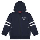 Boys Navy Blue Logo Hooded Zip Up Top, 1, hi-res