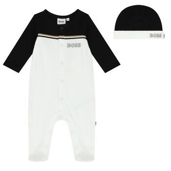 Baby Boys White & Black Logo Babygrow Set