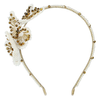 Girls Ivory & Gold Embellished Butterfly Hairband