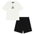 Boys Ivory & Black Shorts Set, 1, hi-res