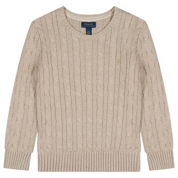 Boys Beige Logo Cable Knit Jumper