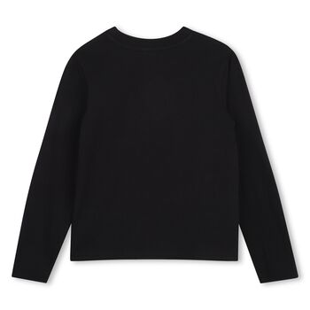 Girls Black Embellished Logo Long Sleeve Top