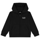 Boys Black Logo Hooded Zip Up Top, 3, hi-res