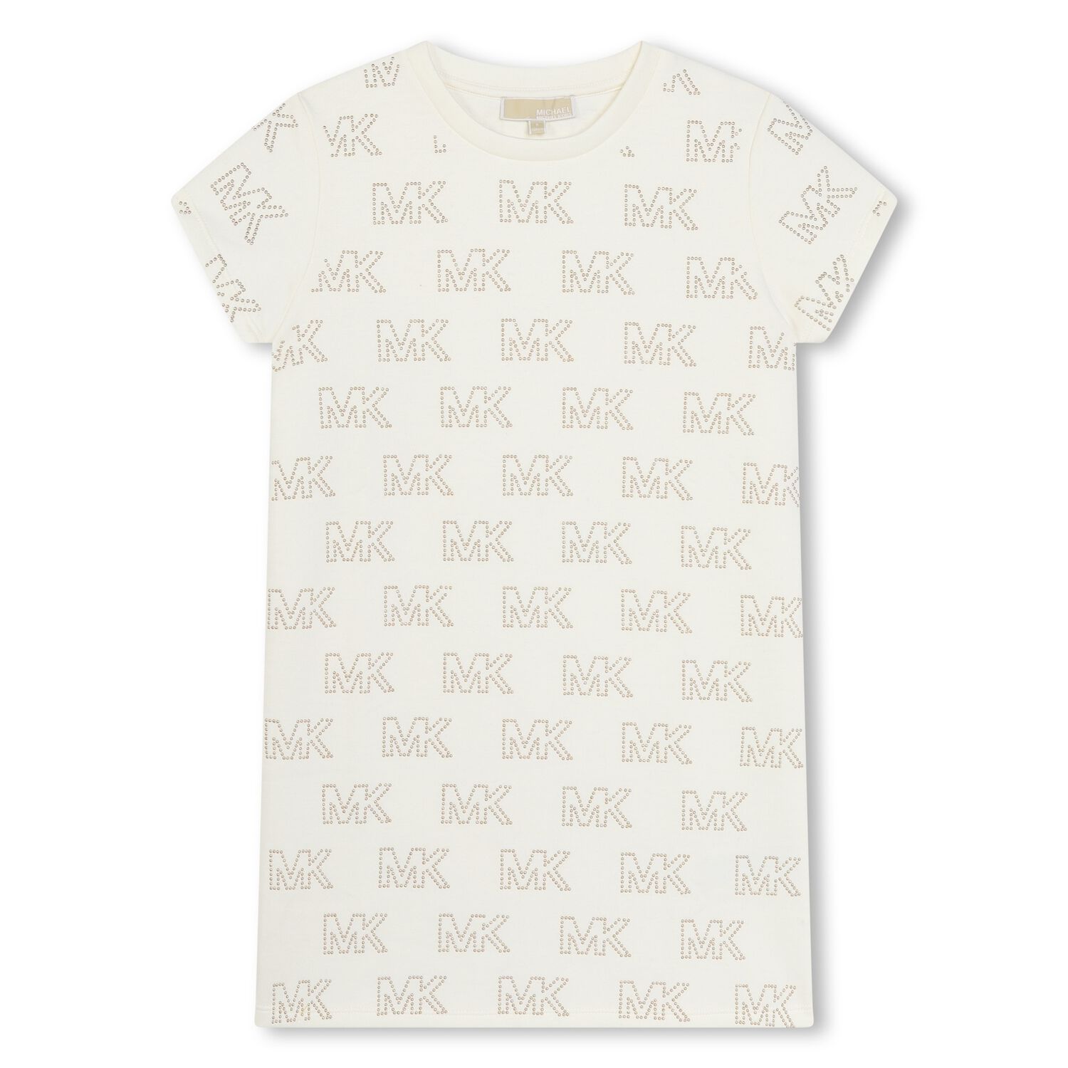 Gilrs Ivory & Gold Studded Logo Dress, 1, hi-res