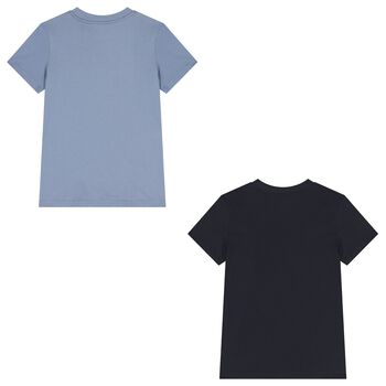 Boys Blue & Navy Blue Cotton Logo T-Shirts ( 2-Pack )