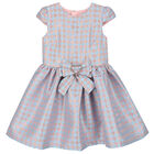 Girls Blue & Rose Gold Houndstooth Dress, 2, hi-res