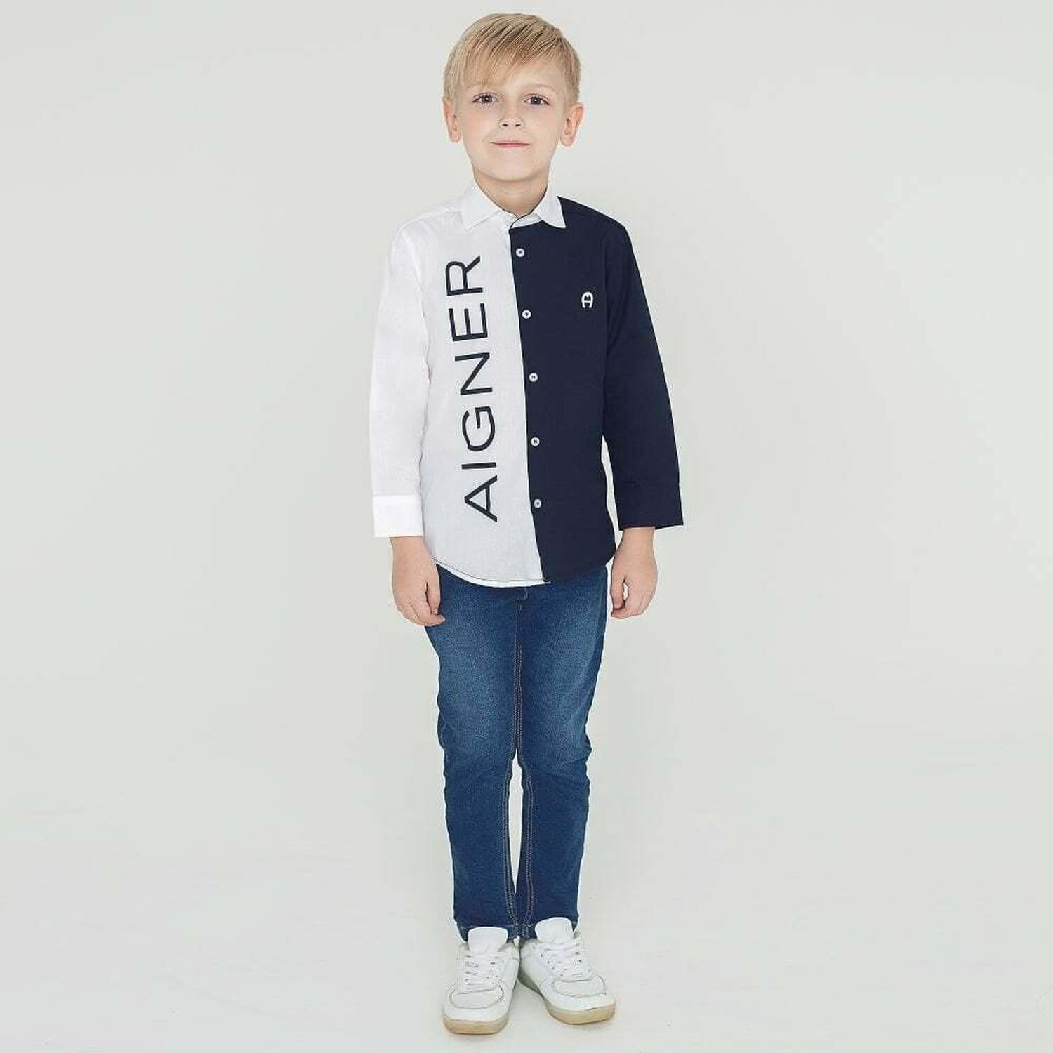 Boys Blue Denim Logo Jeans, 1, hi-res image number null