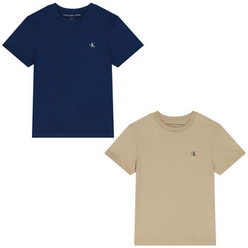 Boys Navy Blue & Beige Logo T-Shirts ( 2-Pack )