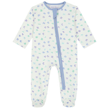 Baby Boys Ivory & Blue Letters Babygrow