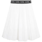 Girls White Pleated Logo Skirt, 1, hi-res