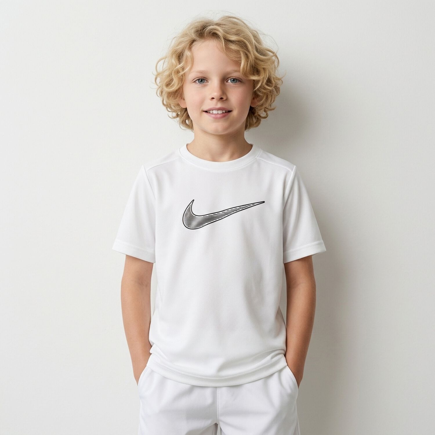 Boys White Logo Dri-Fit T-Shirt, 2, hi-res