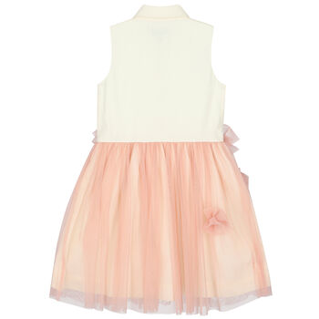 Girls Ivory & Pink Tulle Flower Dress