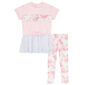 Girls Pink Floral Leggings Set