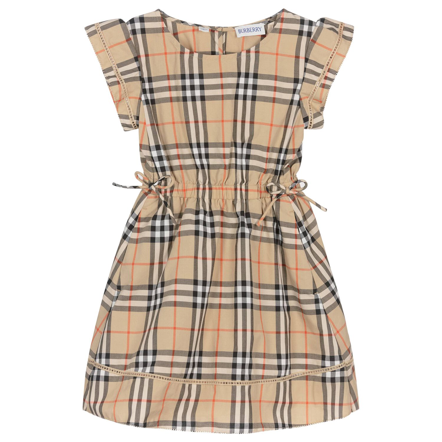 Girls Beige Check Dress, 1, hi-res
