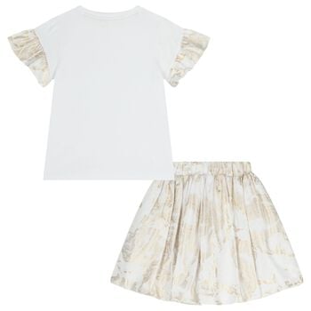 Girls White & Gold Geo Map Skirt Set