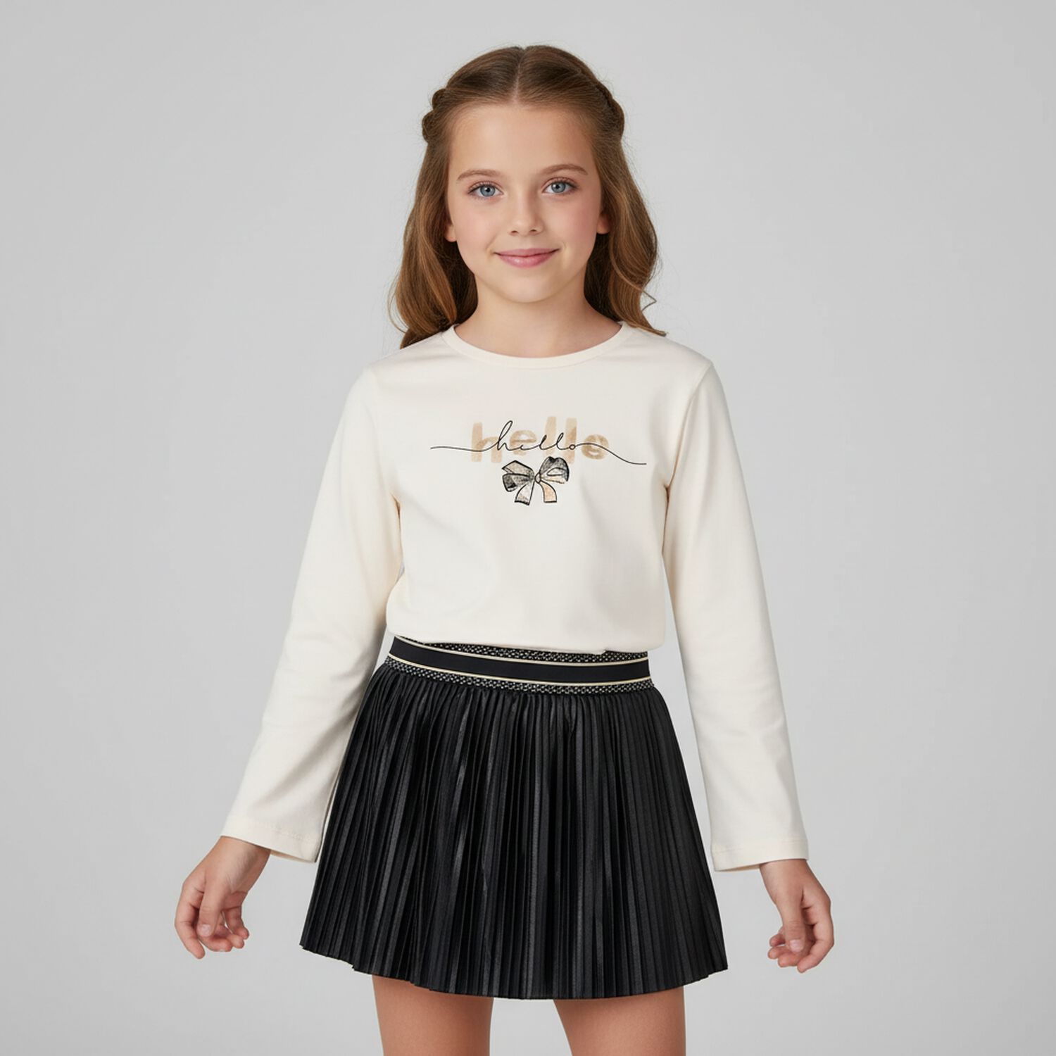 Girls Ivory Long Sleeeve & Scrunchie Set, 1, hi-res