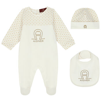 Ivory & Gold Logo Babygrow Gift Set