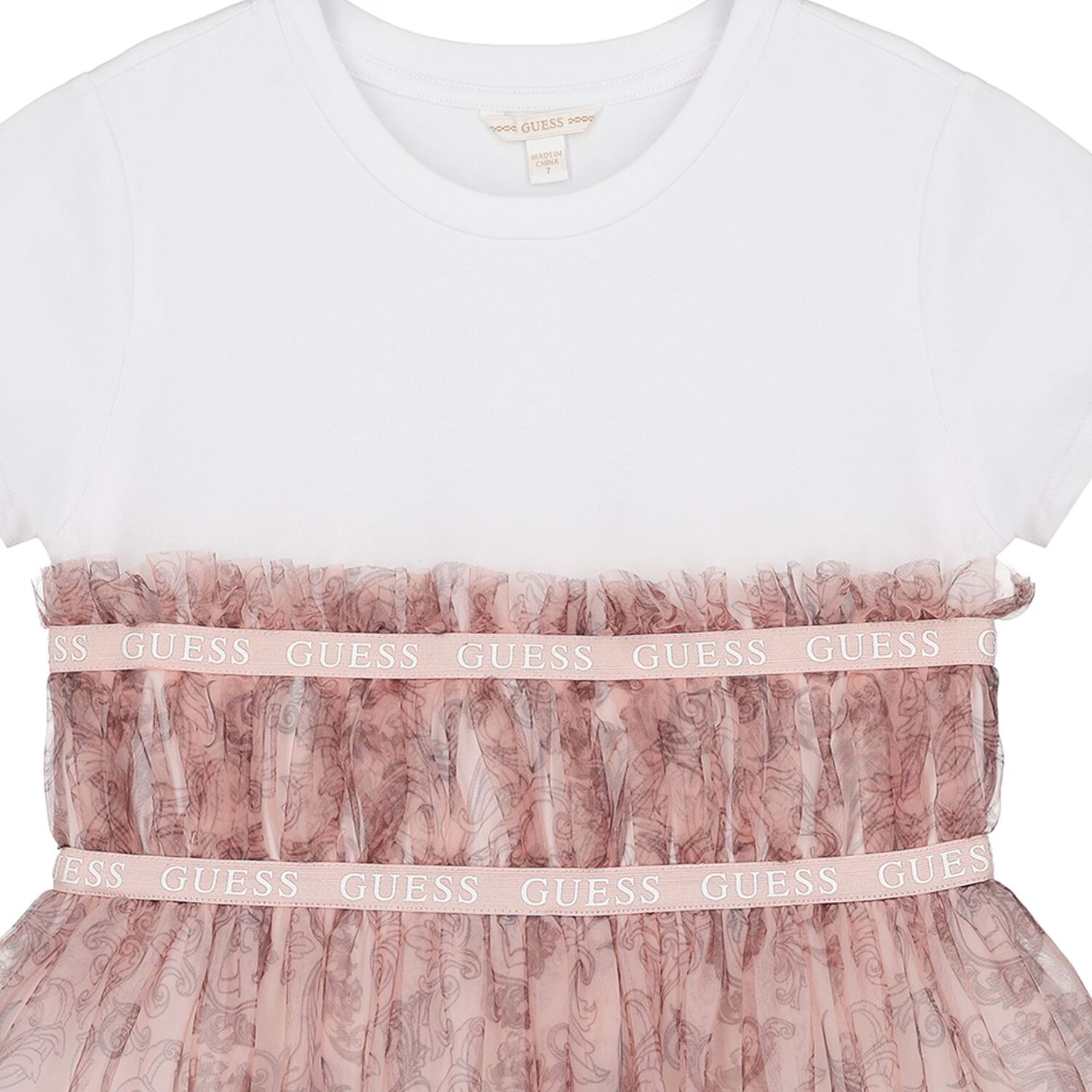 Girls White & Pink Logo Tulle Dress, 1, hi-res image number null