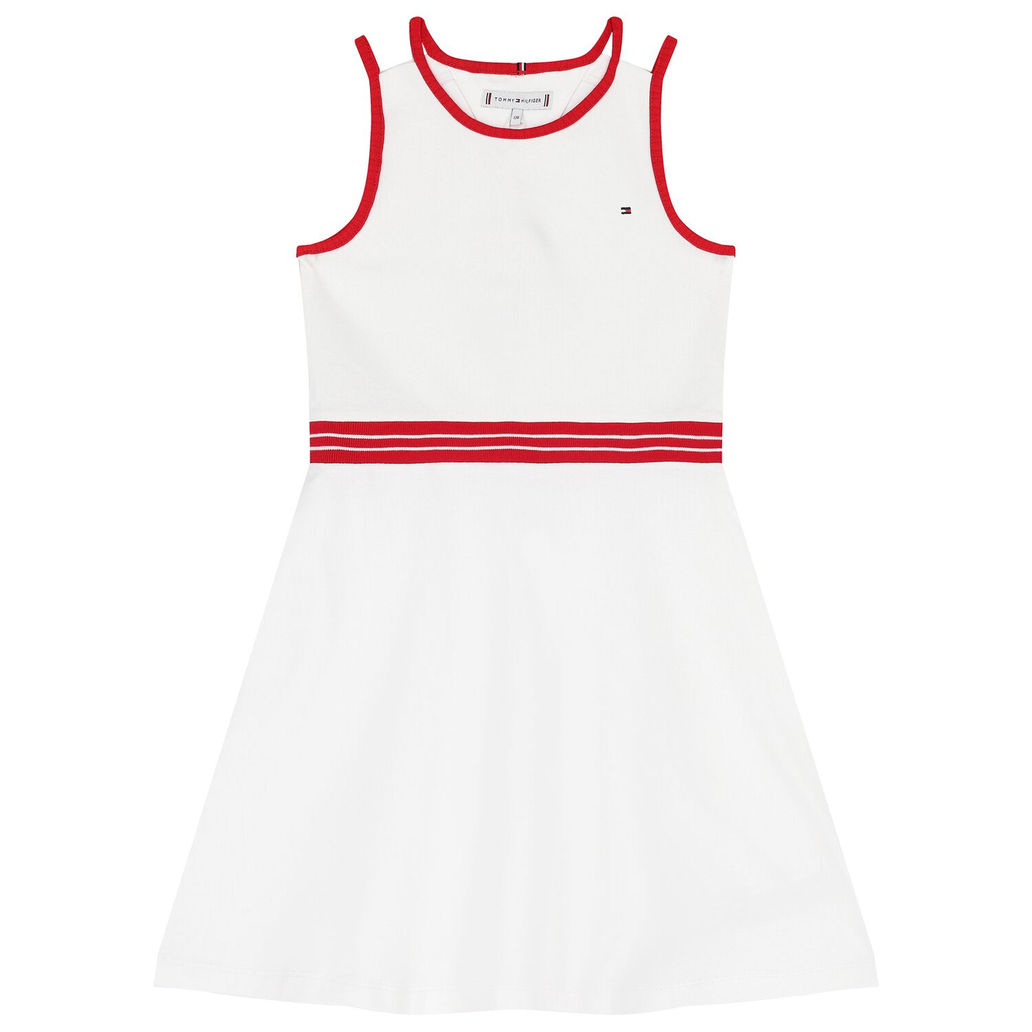 Girls White Cotton Skater Dress, 2, hi-res