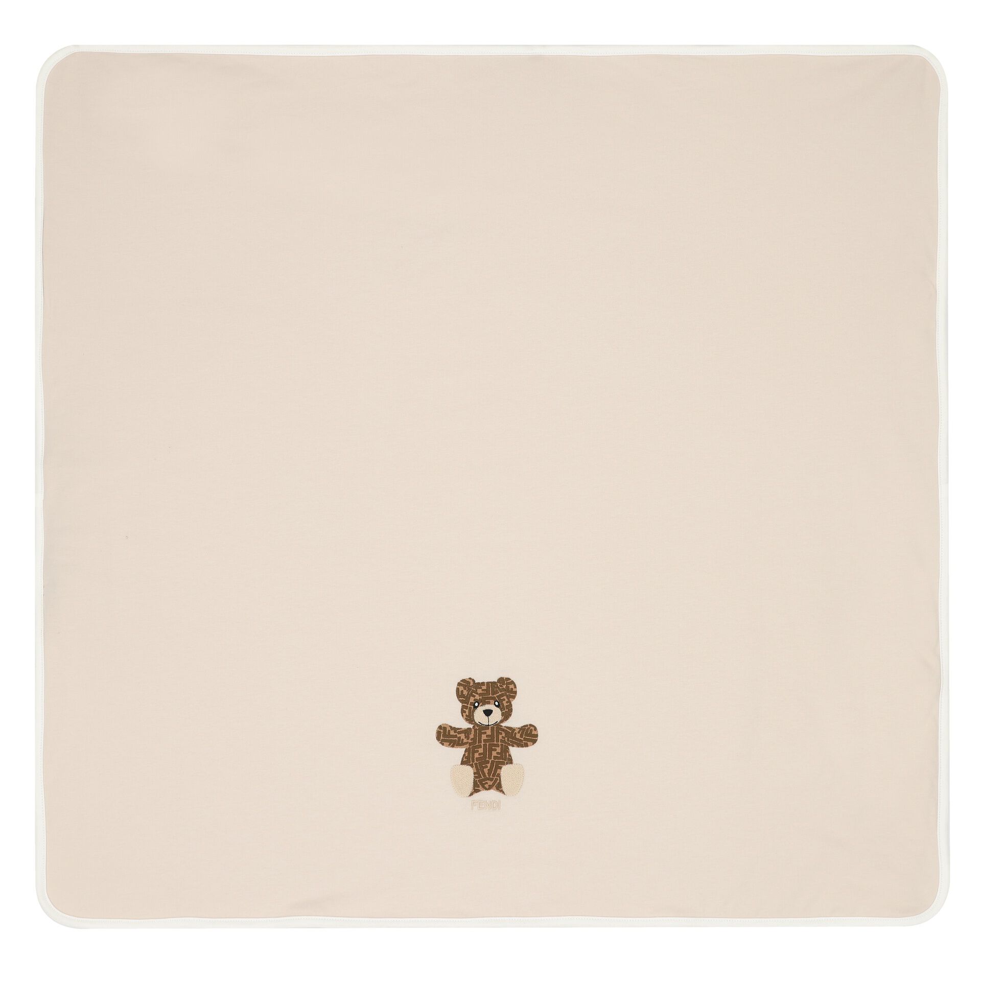 Fendi Beige Teddy Bear Logo Baby Blanket Junior Couture