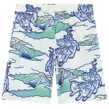 Boys White & Blue Tiger Poplin