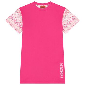 Girls Pink & White Zig Zag Dress