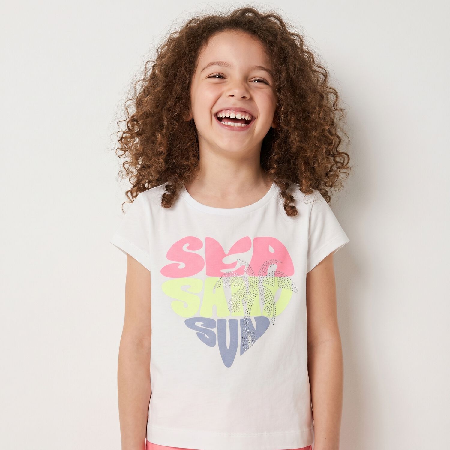 Girls White Rhinestone T-Shirt, 1, hi-res