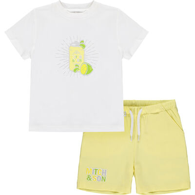 Boys White & Yellow Logo Shorts Set