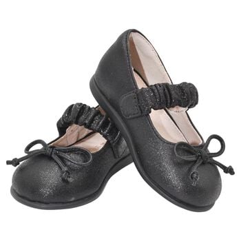 Girls Black Bow Glittery Shoes